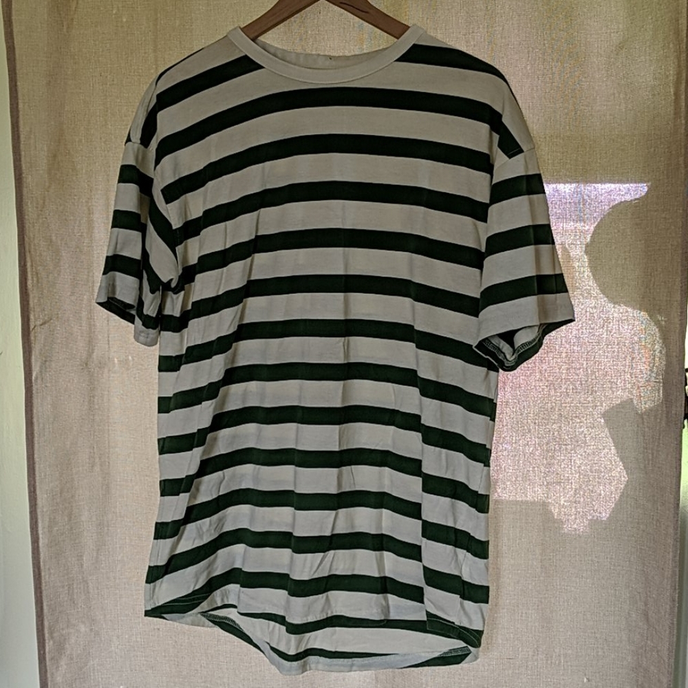 Green and white striped shirt